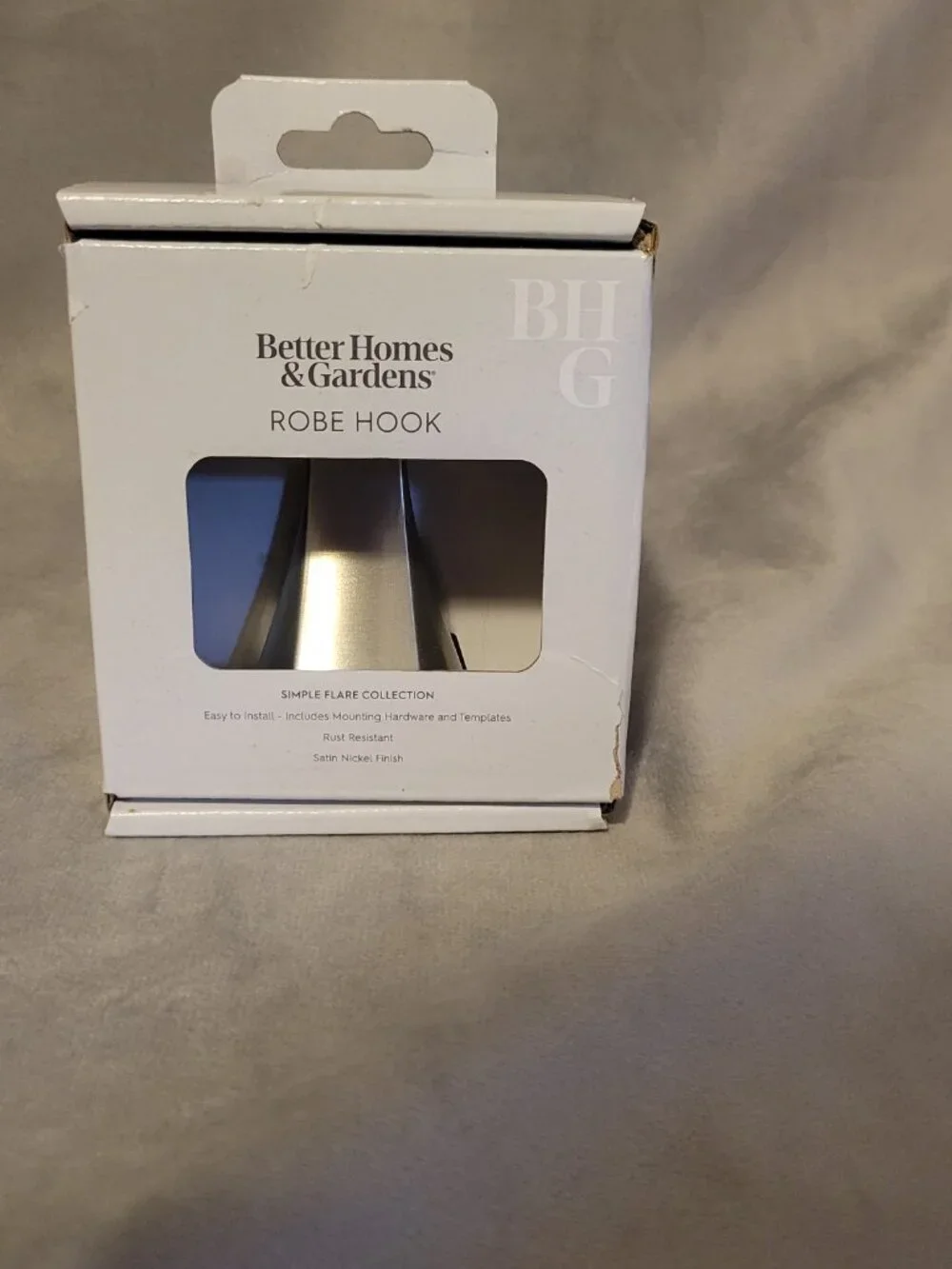 Better Homes & Garden Simple Flare Robe Hook Satin Nickel Silver Rust Resistant